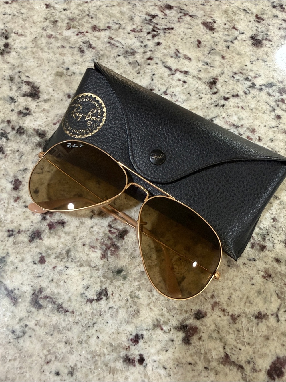 Ray-Ban Polarized Gold Frame Sunglasses with Brown Lenses